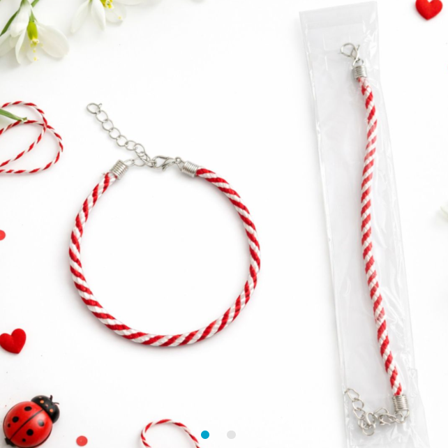 Geflochtenes Mărțișor-Armband Rot-Weiß, 22 cm, mit Metallverschluss und Verlängerungskettchen, Einzelverpackt – 1 Stück