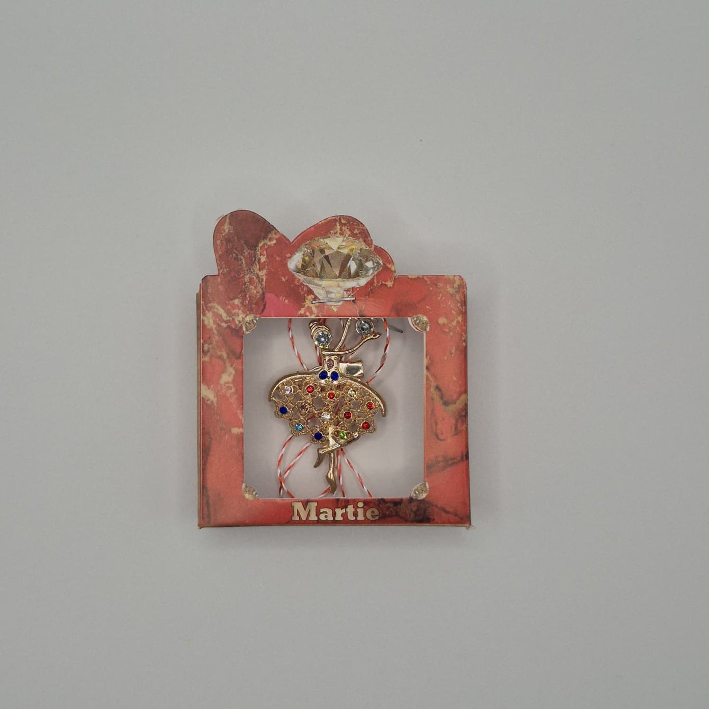 Mărțișor Tip Broșă / Brosche mit rot-weißem Band - Typ 3 (rote Box)