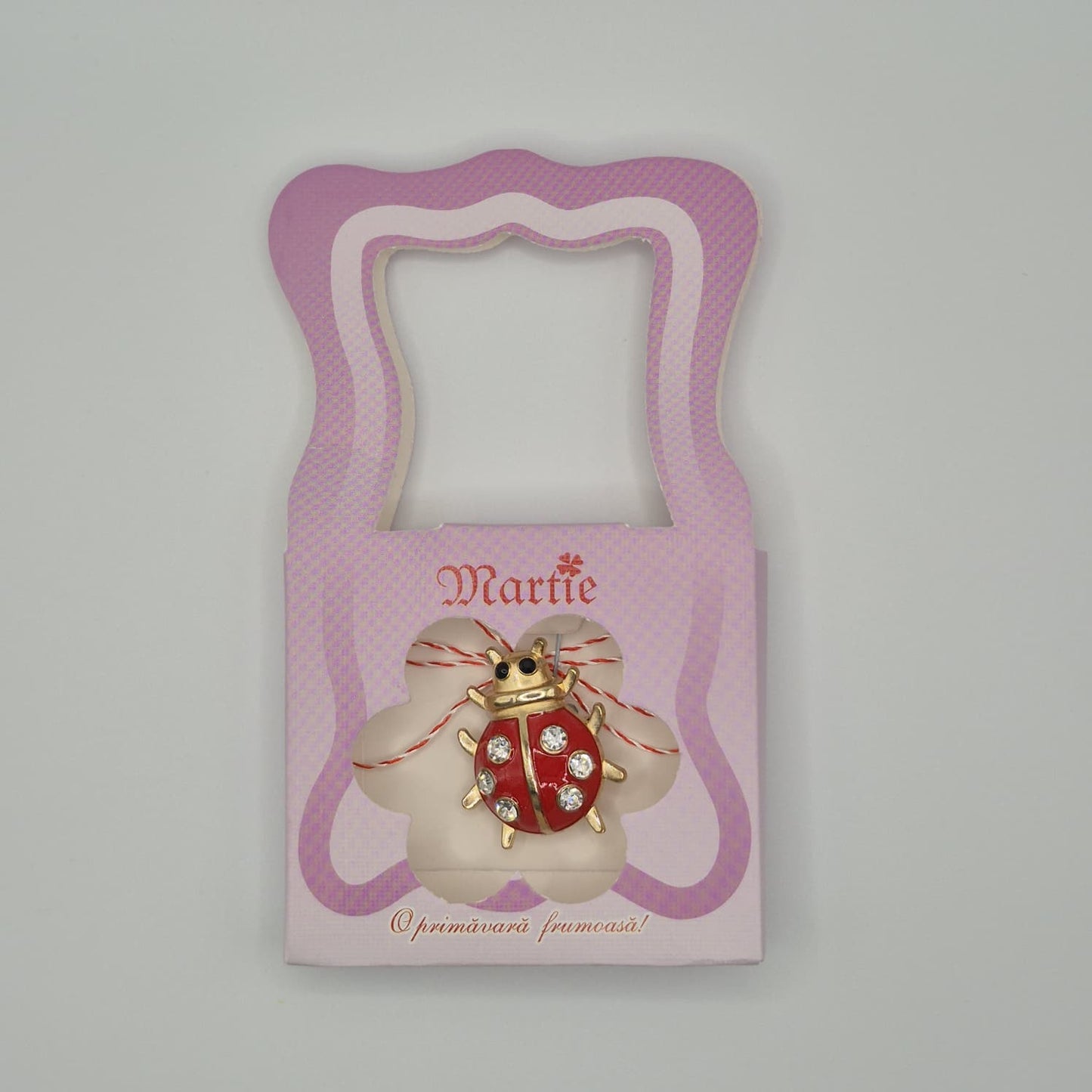 Mărțișor Tip Broșă / Brosche mit rot-weißem Band - Typ 1 (rosa Box)