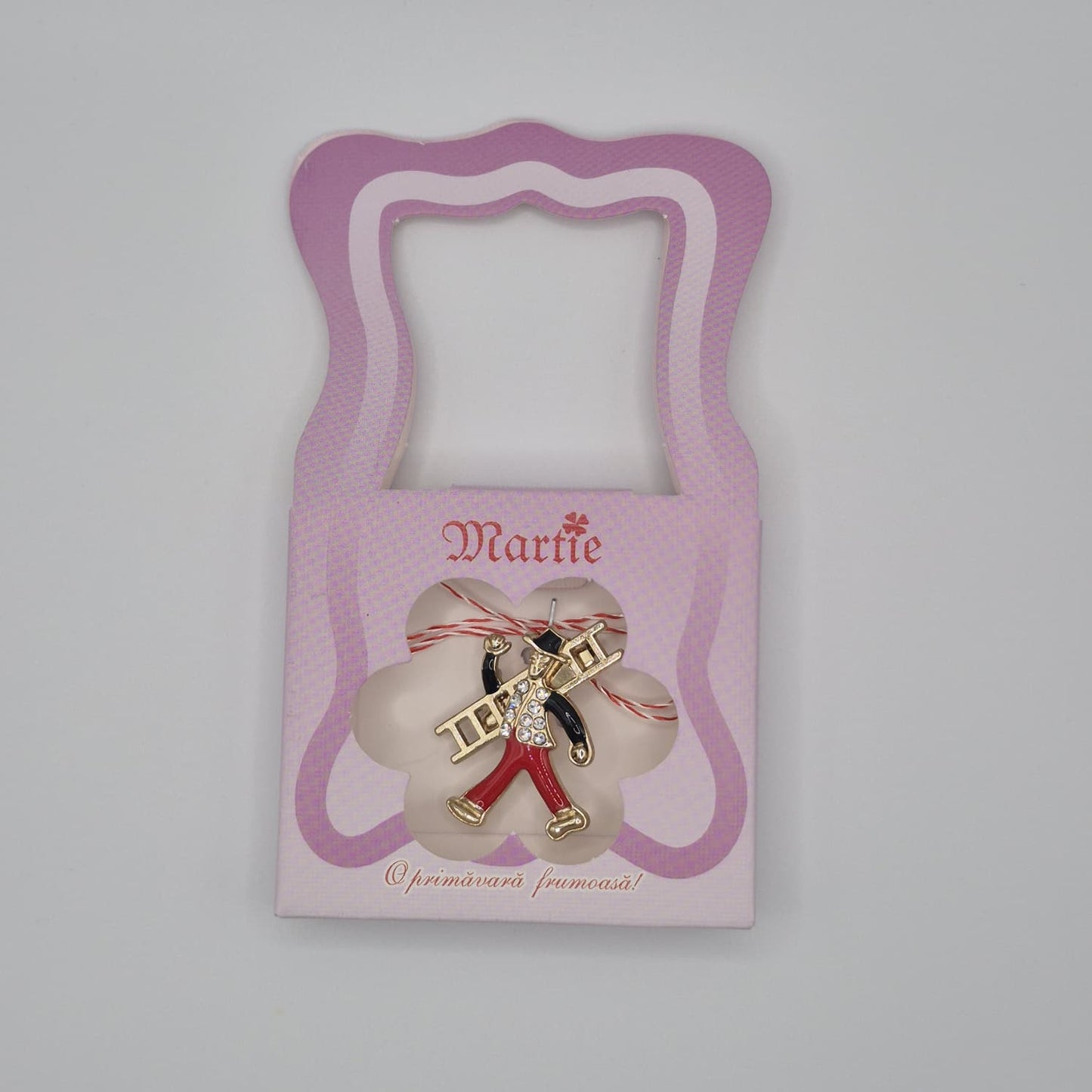 Mărțișor Tip Broșă / Brosche mit rot-weißem Band - Typ 1 (rosa Box)