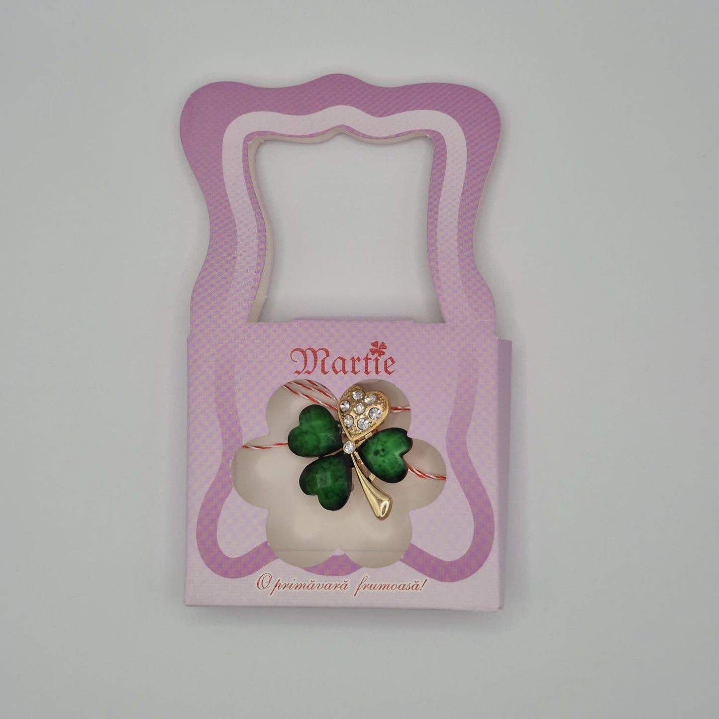 Mărțișor Tip Broșă / Brosche mit rot-weißem Band - Typ 1 (rosa Box)
