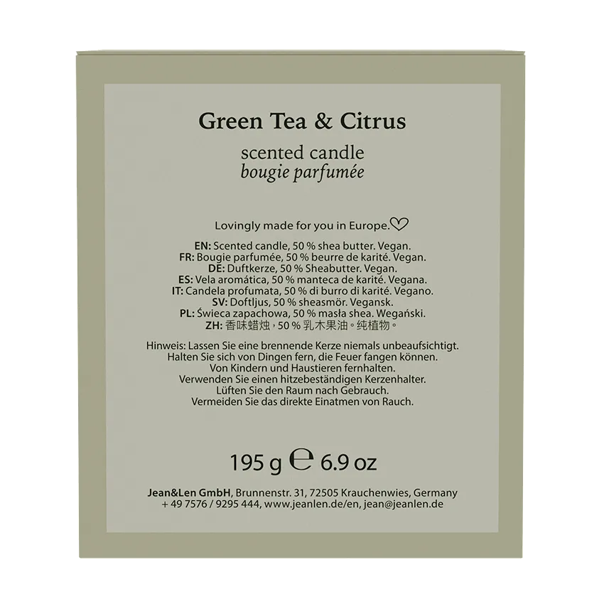 Duftkerze Grüner Tee und spritziger Zitrus - Jean&Len - 195g (Kopie)