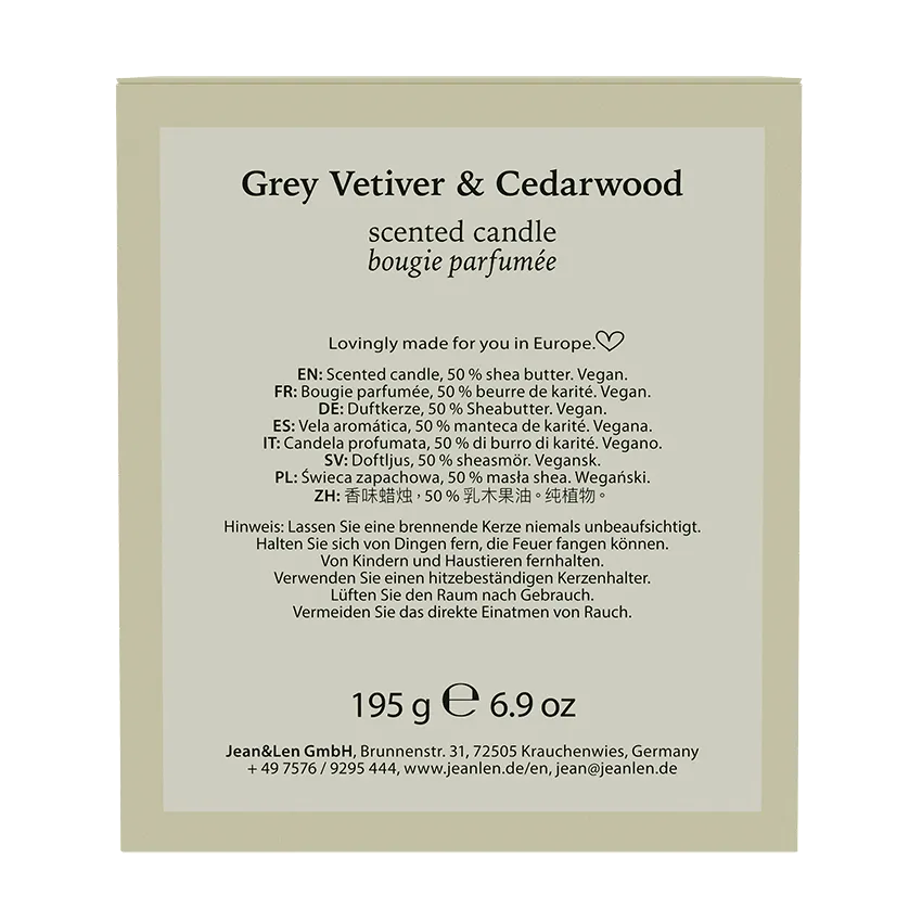 Duftkerze Vetiver und Zedernholz - Jean&Len - 195g